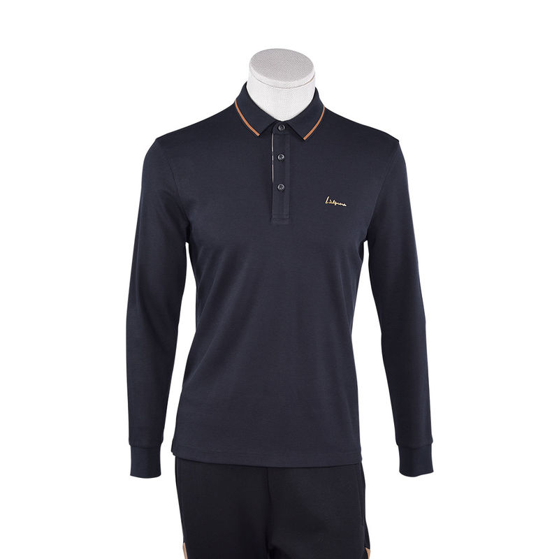 Männer-Schnelltrocken-Baumwoll-Polo-Shirt mit Stehkragen und grünem Druck