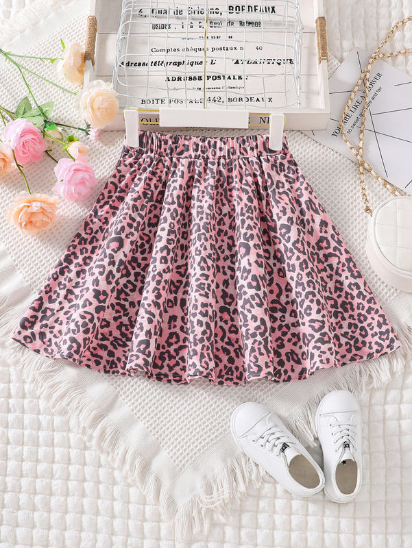 Mädchen kurze Röcke und Kleider Leopard aus 91% Polyester 9% Spandex