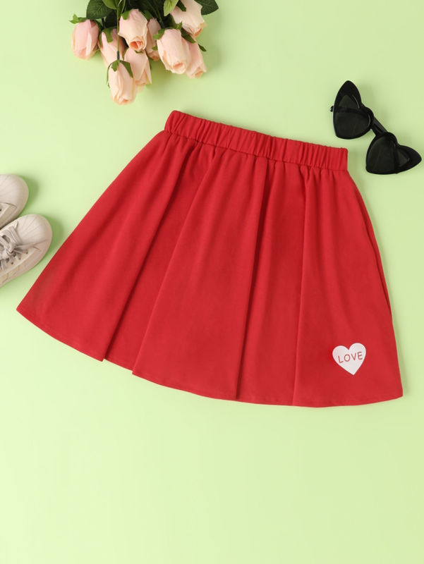 Mädchen Rot kurze Röcke und Kleider mit Liebe Herz Muster in Polyester Spandex