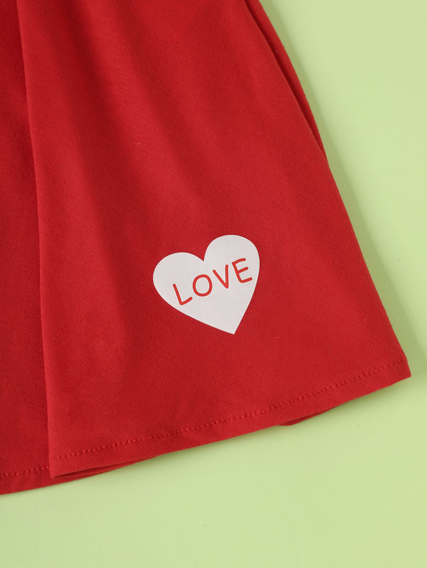 Mädchen Rot kurze Röcke und Kleider mit Liebe Herz Muster in Polyester Spandex