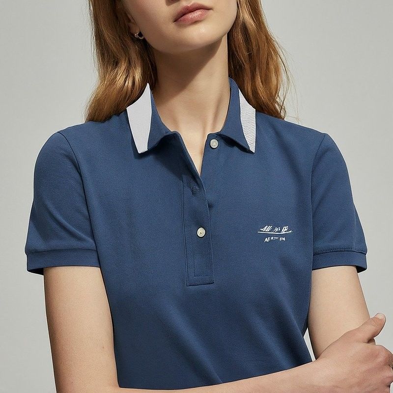 Sommer-Baumwoll-Damen-Polo-Shirts benutzerdefinierte Farbe Blau-Weiß Stickerei Puff-Druck