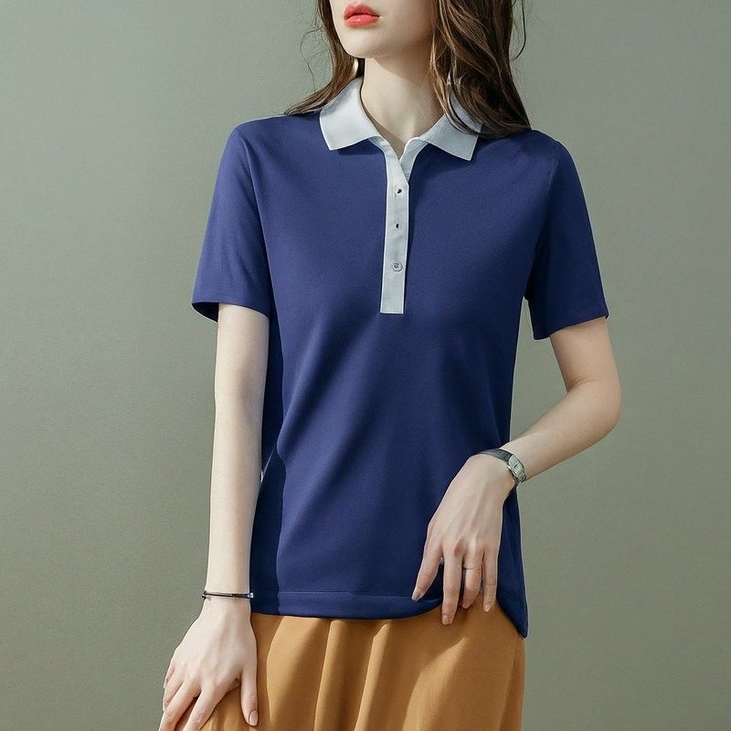 Sommer-Baumwoll-Damen-Polo-Shirts benutzerdefinierte Farbe Blau-Weiß Stickerei Puff-Druck