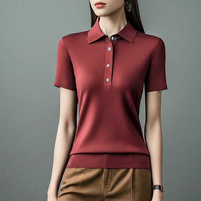Geflechtete kurze Ärmel Damen-Polo-Shirts einfach gefärbt Anti-Falten OEM ODM
