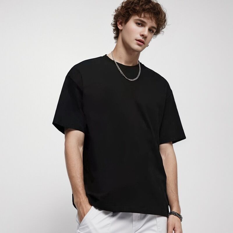 Maßgeschneidertes Herren-T-Shirt, hohe Qualität, schweres Rippstrick-Rundhals-T-Shirt für Herren