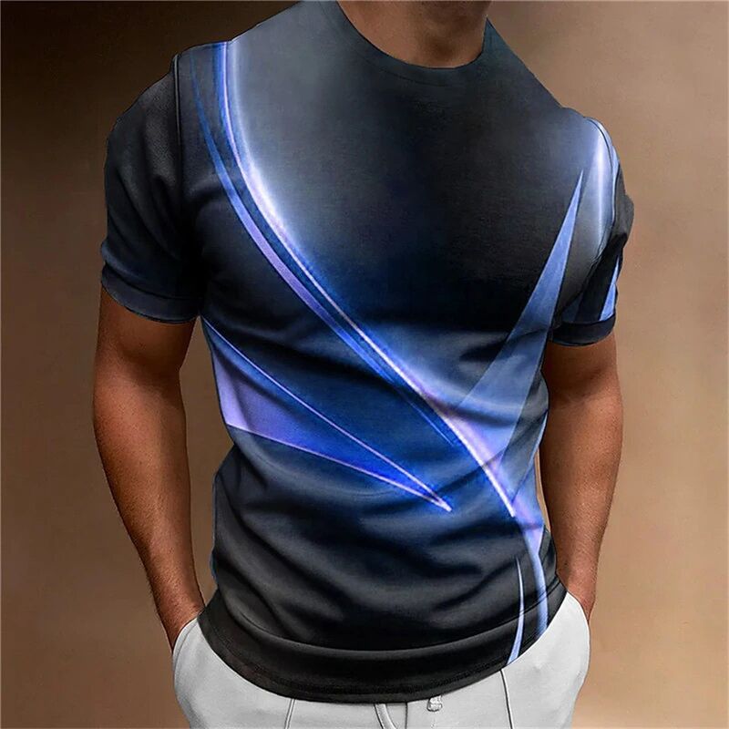 Casual Running-T-Shirt für Männer 3D-Digital gedruckt Schnell trockener weicher Polo-Halsband Fitted Style Kurzärme Strickgewebe Übergröße