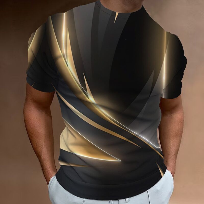 Casual Running-T-Shirt für Männer 3D-Digital gedruckt Schnell trockener weicher Polo-Halsband Fitted Style Kurzärme Strickgewebe Übergröße