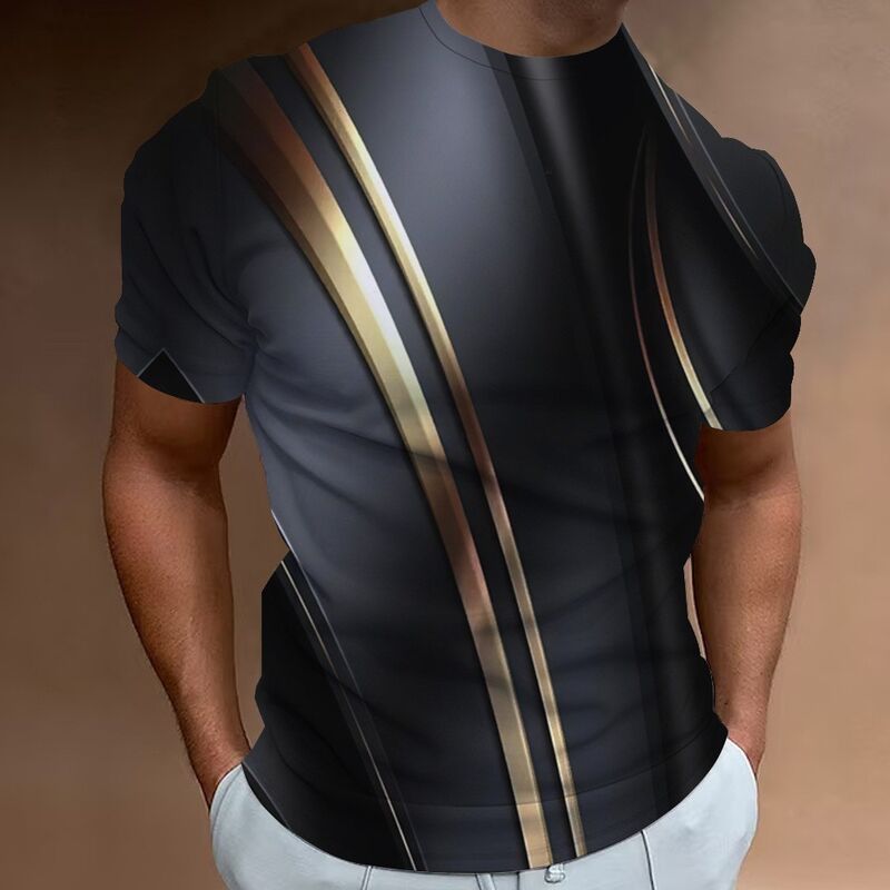 Casual Running-T-Shirt für Männer 3D-Digital gedruckt Schnell trockener weicher Polo-Halsband Fitted Style Kurzärme Strickgewebe Übergröße