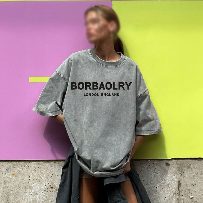 Hochwertiges Baumwoll-T-Shirt Oversized Vintage Unifarben Gewaschenes T-Shirt Schweres Vintage-T-Shirt