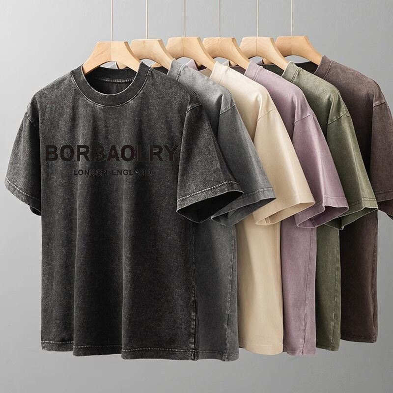 Individuell gestaltbares LOGO, hochwertige Baumwolle, Acid Wash T-Shirt, Oversized, Retro, Digitaldruck, Schweres Vintage T-Shirt