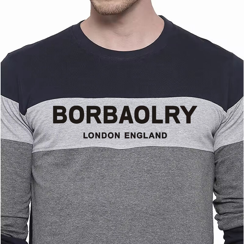 Herbst- und Winterhemden für Männer Große Größe Runder Hals Farbe Blockierter Pullover Dünnes T-Shirt mit langem Ärmel