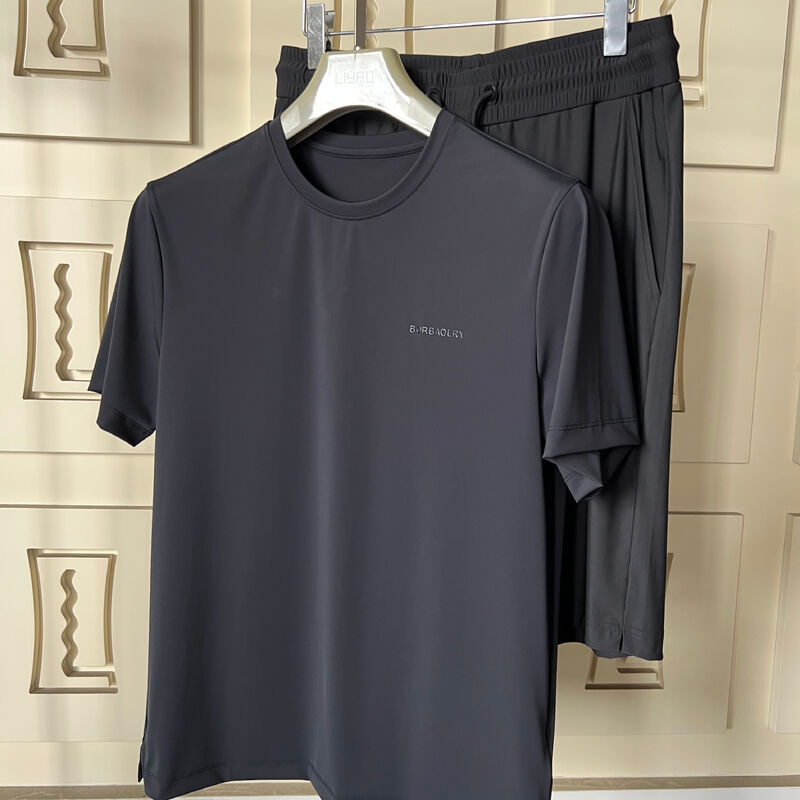 Herren Sport-T-Shirt Schwarz Freizeit-Sportset - Kurzarm-T-Shirt & Hose, atmungsaktives Gewebe mit UV-Schutzfunktion