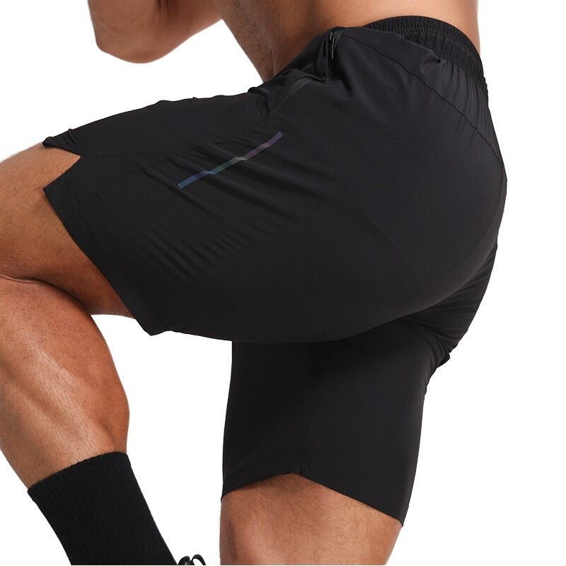 Hochwertige Herren Fitness-Laufshorts, atmungsaktives, schnell trocknendes Material, knielang, Sommer, Gesäßtasche, schlichtes Design