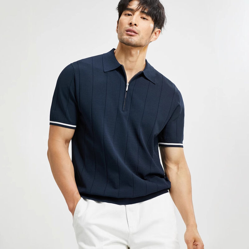 Neue Stilvolle Mode Kurzärme Casual Reißverschluss Gewebtes Polo Shirt Einfaches Weiches Atmung Business Polo Custom Shirt