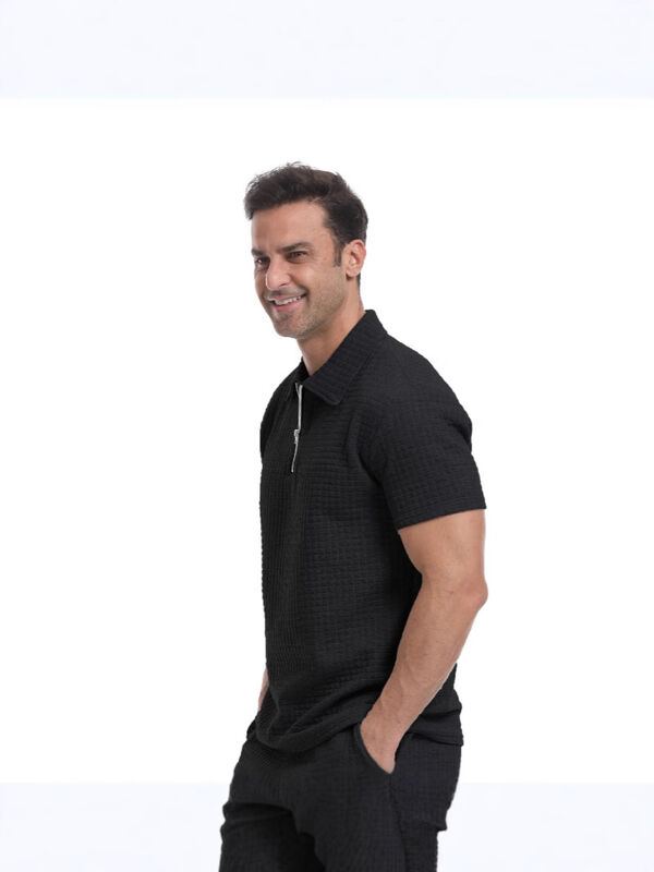 Custom Polyester Blend Stretch Fit Reißverschluss Polo T-Shirt Premium Waffel Polo Shirt für Männer