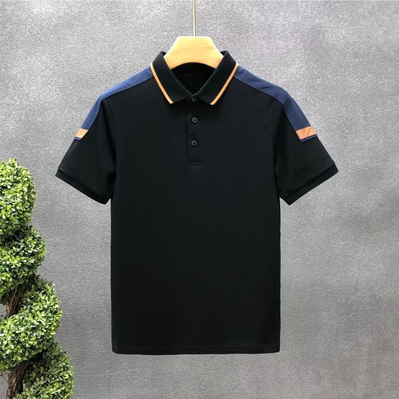 Herren-T-Shirt mit individuellen Farbblock-Kragen, besticktes Herren-Polohemd in Unifarben mit individuellem Logo