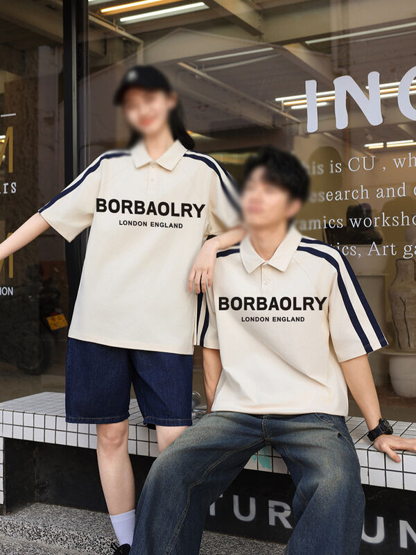 Sommer Herren Kurzarm Poloshirt Amerikanischer High-Street-Stil Kragen Halbarm T-Shirt Stylischer Strickbuchstaben