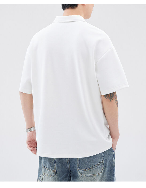 Herren Polohemd mit kurzen Ärmeln und Viertelkragen, lässiges Baumwoll-T-Shirt mit Alphabet-Stickerei für Herren