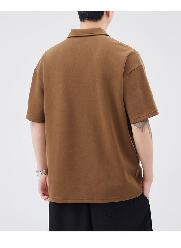 Herren Polohemd mit kurzen Ärmeln und Viertelkragen, lässiges Baumwoll-T-Shirt mit Alphabet-Stickerei für Herren